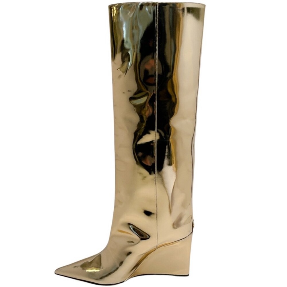 Gold Knee-High Women's Boots - Picture 3 of 4